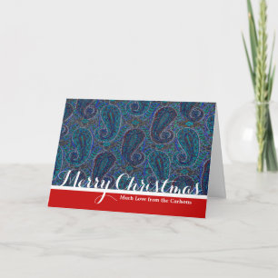 Tarjeta Festiva Paisley Azul Indio Boho Clásico Vintage