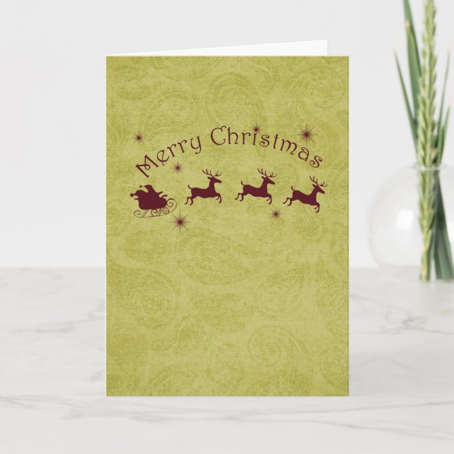 Tarjeta Festiva Paisley Santa con Navidades de renos (Anverso)