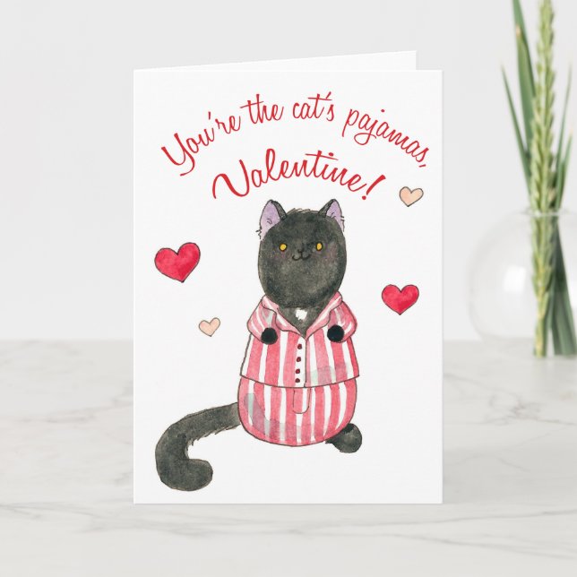 Tarjeta Festiva Pajamas valentina de gato (Anverso)