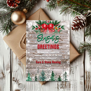 Tarjeta Festiva Pajarita roja de campo rústico Navidades