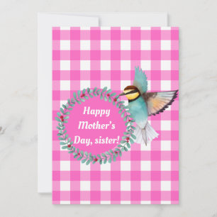 Tarjeta Festiva Pájaro acuarela rosa vintage Día de la Madre herma