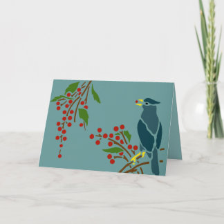 Tarjeta Festiva Pájaro azul con bayas