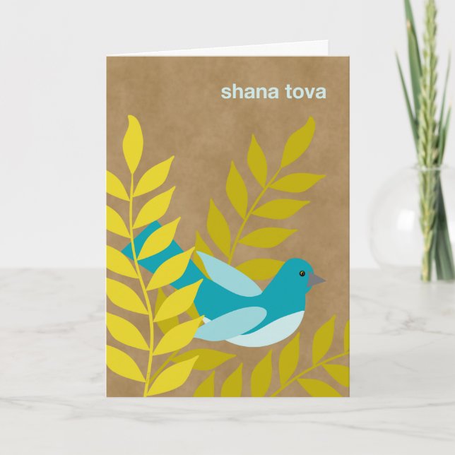 Tarjeta Festiva Pájaro azul moderno de Rosh Hashanah en mirada del (Anverso)