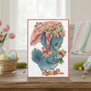 Tarjeta Festiva Pájaro Azul Vintage Retro Pascua de Resurrección H