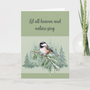 Tarjeta Festiva Pájaro carbonero árbol de abeto de invierno de Nav