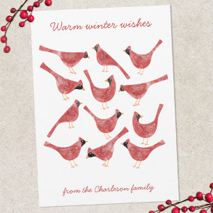 Tarjeta Festiva Pájaro Cardenal Festivo Acuarela Personalizada