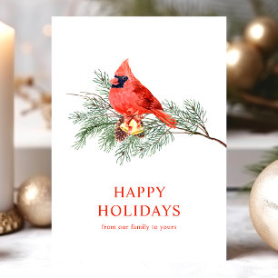 Tarjeta Festiva Pájaro Cardinal Rojo Felices Fiestas Invierno Navi
