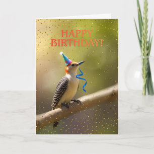 Tarjeta Festiva Pájaro Carpintero de Vientre Rojo Cumpleaños Lindo