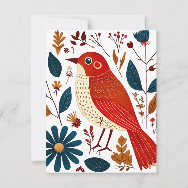 Tarjeta Festiva Pájaro de arte folclórico (Anverso)