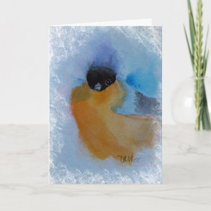 Tarjeta Festiva Pájaro de invierno de pecho naranja acuarela Navid