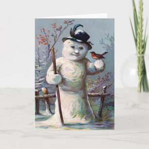 Tarjeta Festiva Pájaro de nieve Hombre de nieve Invierno Pájaro ca