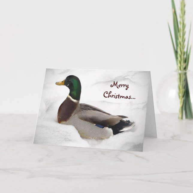Tarjeta Festiva Pájaro de pato en Navidades de animales de nieve (Anverso)
