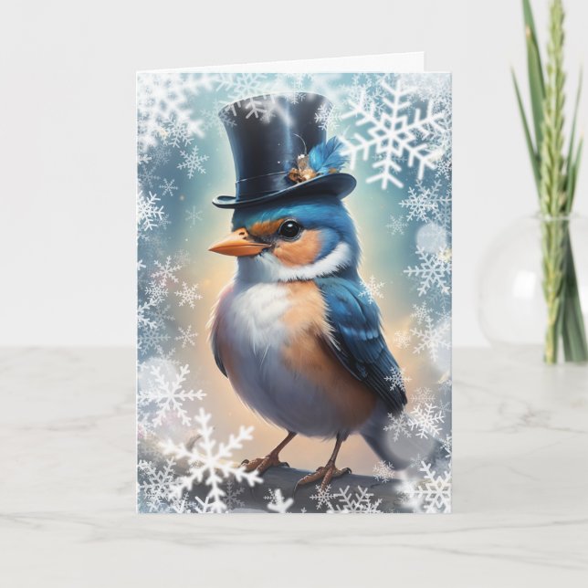 Tarjeta Festiva Pájaro Elegante de Invierno (Anverso)