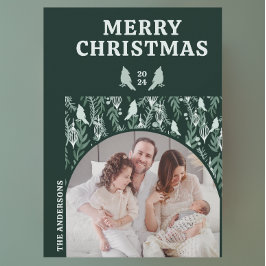 Tarjeta Festiva Pájaro geométrico evergreen moderno