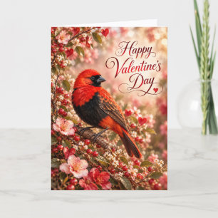 Tarjeta Festiva Pájaro Obispo Rojo Feliz Día de San Valentín Vida