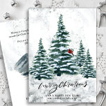 Tarjeta Festiva Pájaro rojo cardenal de los pinos de invierno verd<br><div class="desc">Rústica tarjeta de vacaciones de color de pájaros verdes de invierno Pinos de color rojo cardenal de pájaro. ¡Envíe saludos de vacaciones a sus seres queridos con este diseño simple y moderno sin foto, tarjetas de estilo de color natural y natural! Con un día nevado en una montaña con pinos...</div>