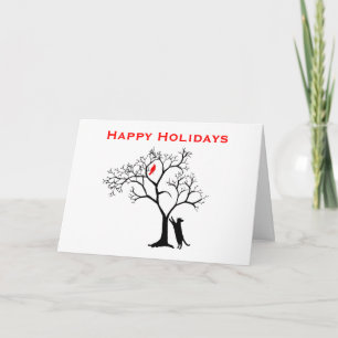 Tarjeta Festiva Pájaro rojo cardinal en árbol del invierno Nevado