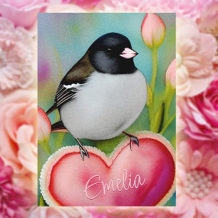 Tarjeta Festiva Pájaro San Valentín Junco Tulipán Jardín Naturalez