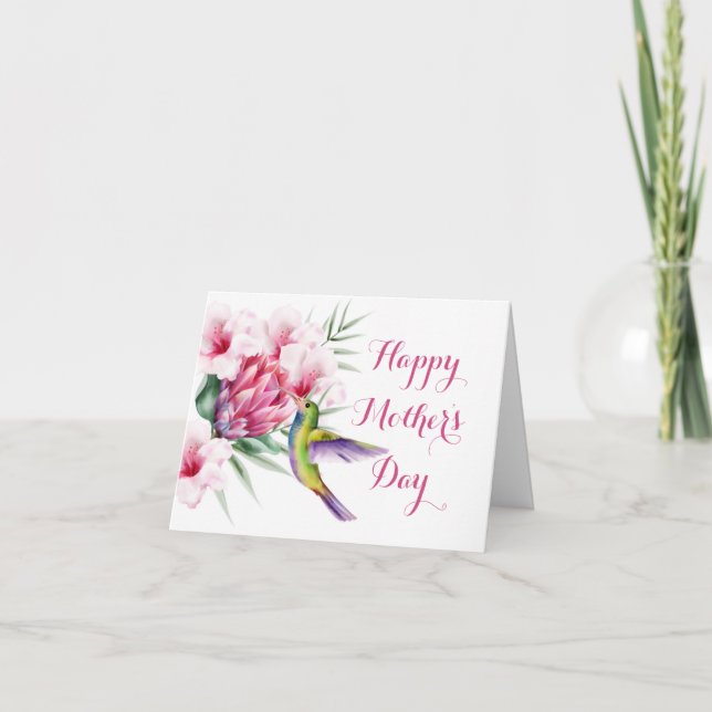 Tarjeta Festiva Pájaro tropical y flores (Anverso)
