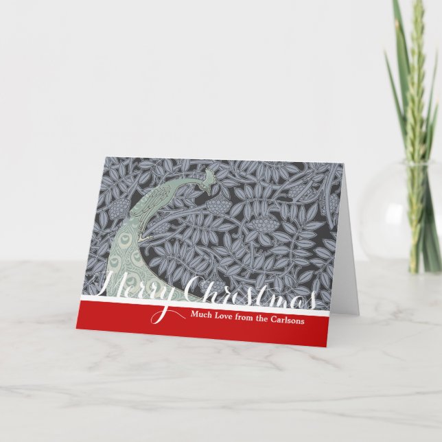 Tarjeta Festiva Pájaro Vintage clásico de Peacock Art Nouveau (Anverso)