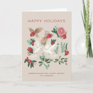 Tarjeta Festiva Pájaros beige y del rojo elegantes de la paloma