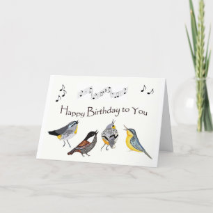 TARJETA FESTIVA PÁJAROS CANTANDO "JUSTO PARA TU CUMPLEAÑOS"