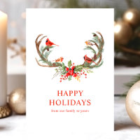 Pájaros Cardenales Rojos Felices Fiestas Cuerno de