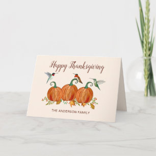 Tarjeta Festiva Pájaros colibríes y calabaza personalizados para e