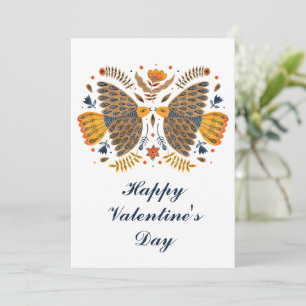Tarjeta Festiva Pájaros de Amor Arte Folclórico Escandinavo Día de