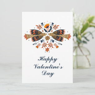 Tarjeta Festiva Pájaros de Amor Arte Folclórico Escandinavo Día de