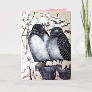 Tarjeta Festiva PÁJAROS DE AMOR DE INVIERNO EN LA NIEVE Día de San