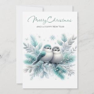 Tarjeta Festiva Pájaros de Invierno y Ramas Heladas