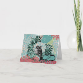 Tarjeta Festiva Pájaros del amor en la guirnalda floral