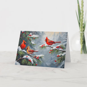 Tarjeta Festiva Pájaros del cardenal rojo con bayas silvestres