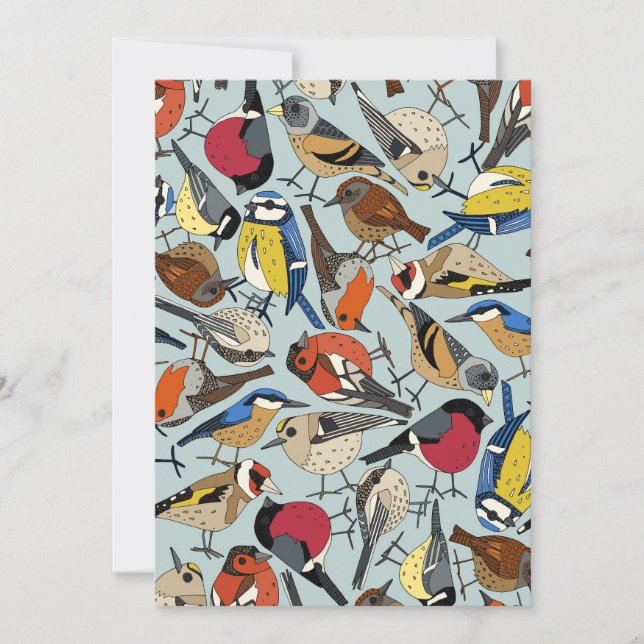 Tarjeta Festiva pájaros del jardín de invierno celadon azul (Anverso)
