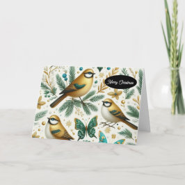 Tarjeta Festiva Pájaros dorados y mariposa esmeralda
