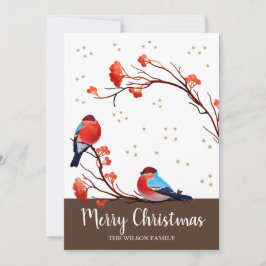 Tarjeta Festiva Pájaros estilo Robin En Navidades De Rama De Berry