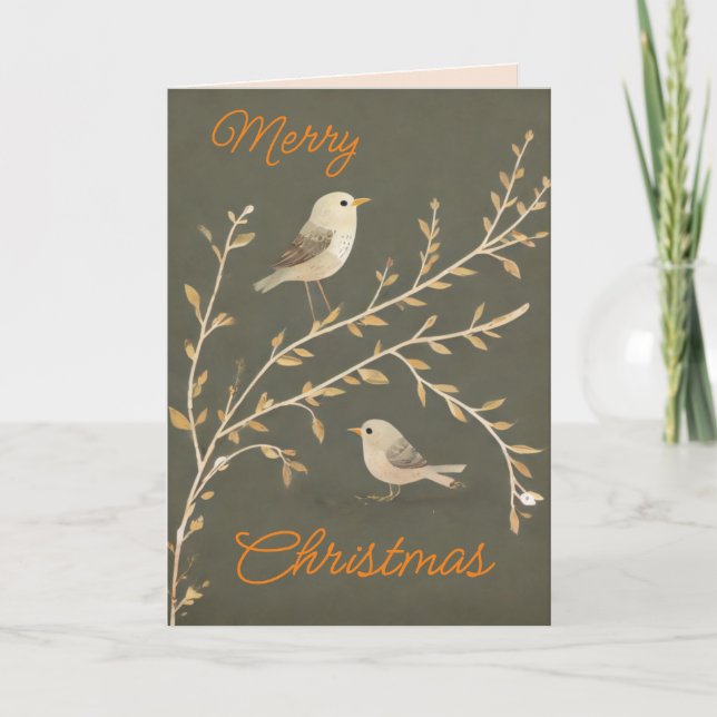 Tarjeta Festiva Pájaros pequeños en la rama - Navidades desean (Anverso)