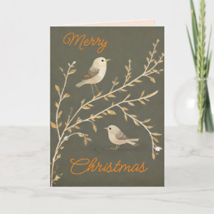 Tarjeta Festiva Pájaros pequeños en la rama - Navidades desean