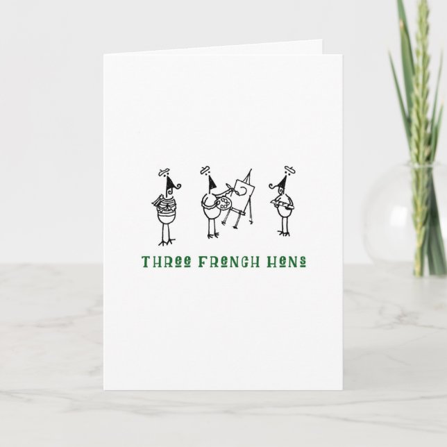 Tarjeta Festiva Palas de pollo tres gallinas francesas (Anverso)