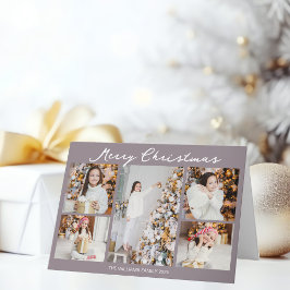Tarjeta Festiva Pale Mauve Merry Christmas Photo Collage Trendy
