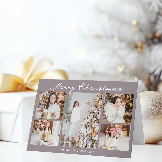 Tarjeta Festiva Pale Mauve Merry Christmas Photo Collage Trendy (Subido por el creador)