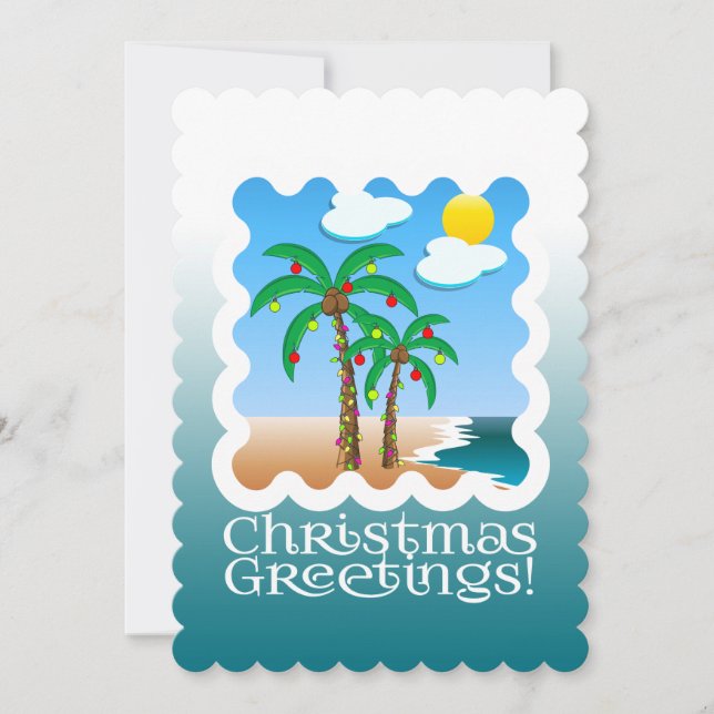 Tarjeta Festiva Palm Tree Holiday Lights Beach Navidades (Anverso)