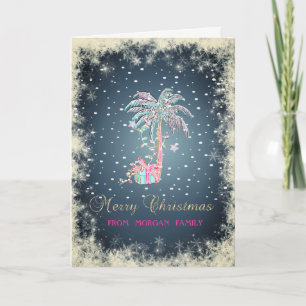 Tarjeta Festiva Palm Tree, Snow,Present, navidades