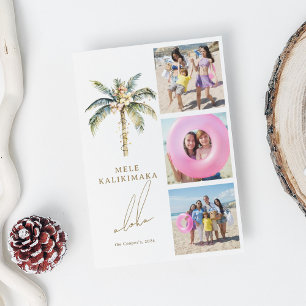 Tarjeta Festiva Palmera festiva Mele Kalikimaka Foto hawaiana
