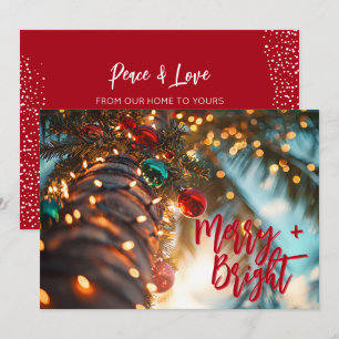 Tarjeta Festiva Palmera Merry + Bright y Adorno Plano