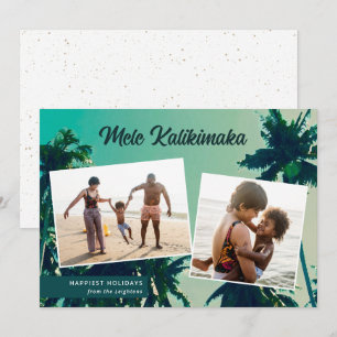 Tarjeta Festiva Palmeras Mele Kalikimaka Dos fotos