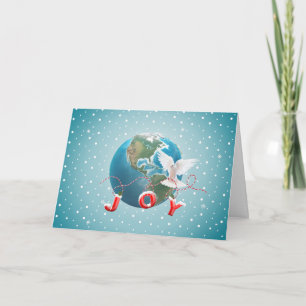 Tarjeta Festiva Paloma Blanca En El Planeta Tierra Con Texto JOY