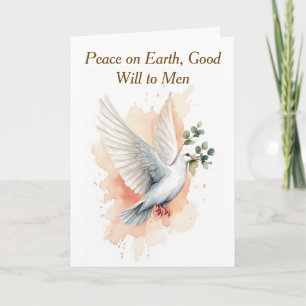 Tarjeta Festiva Paloma de la Paz Elegante Eucalipto Melocotón Acua