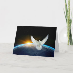 Tarjeta Festiva Paloma de la paz sobre salida del sol de la tierra